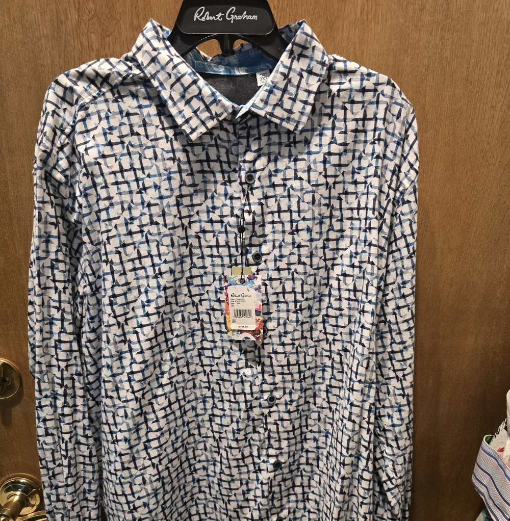 Robert Graham Kerebos  Shirt. Blue and White Patterned Men's Shirt